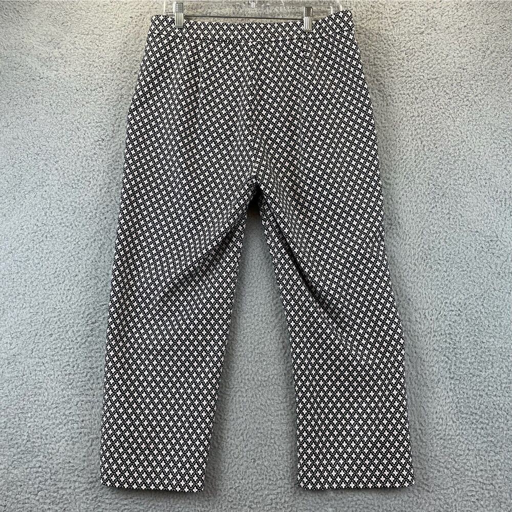 J Jill Capri Pants 12 Black Minimalist Stretchy Geometric Flower All-Over Career - Picture 10 of 13
